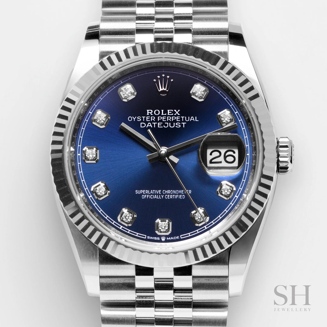 Rolex Datejust36 36mm Steel/WG Blue Dial Diamond Markers 2023 Ref m126234-0037 (#339)