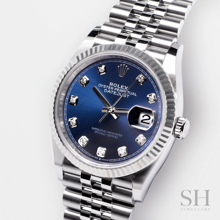 Rolex Datejust36 36mm Steel/WG Blue Dial Diamond Markers 2023 Ref m126234-0037 (#339)