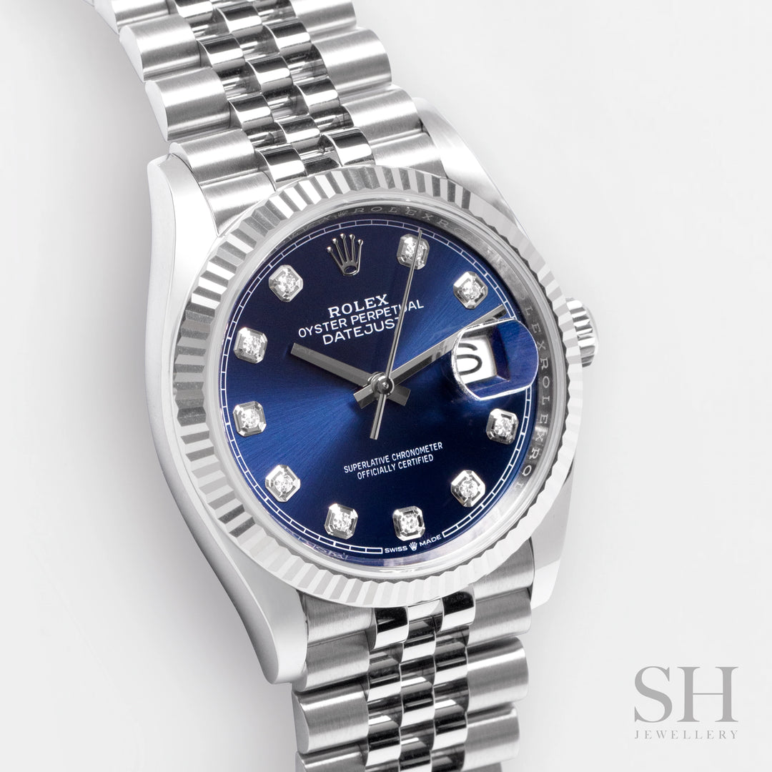 Rolex Datejust36 36mm Steel/WG Blue Dial Diamond Markers 2023 Ref m126234-0037 (#339)