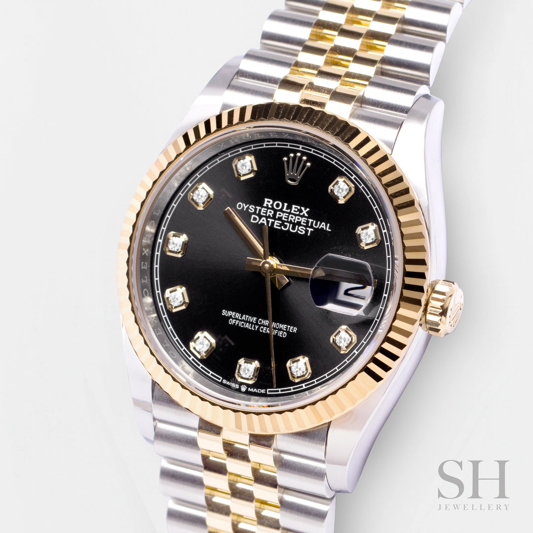 Rolex Datejust36 36mm Steel/YG Black Dial Diamond Markers 2023 Ref m126233-0021 (#341)