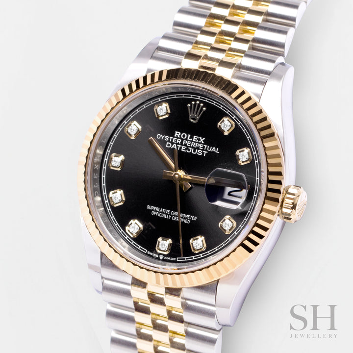 Rolex Datejust36 36mm Steel/YG Black Dial Diamond Markers 2024 Ref m126233-0021 (#650)