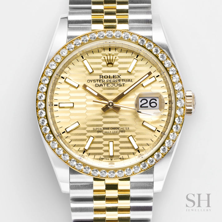 Rolex Datejust36 36mm Steel/YG Champagne Motif Dial Stick Markers 2023 Ref m126283rbr-0025 (#342)