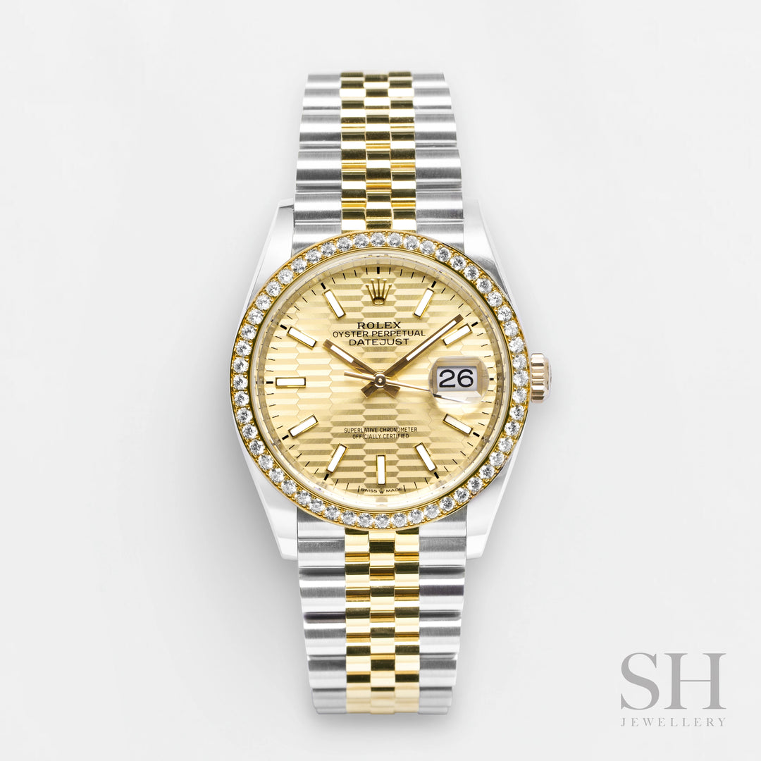 Rolex Datejust36 36mm Steel/YG Champagne Motif Dial Stick Markers 2023 Ref m126283rbr-0025 (#342)