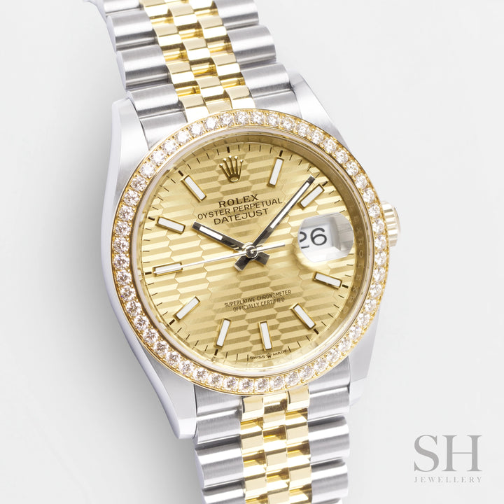 Rolex Datejust36 36mm Steel/YG Champagne Motif Dial Stick Markers 2023 Ref m126283rbr-0025 (#342)