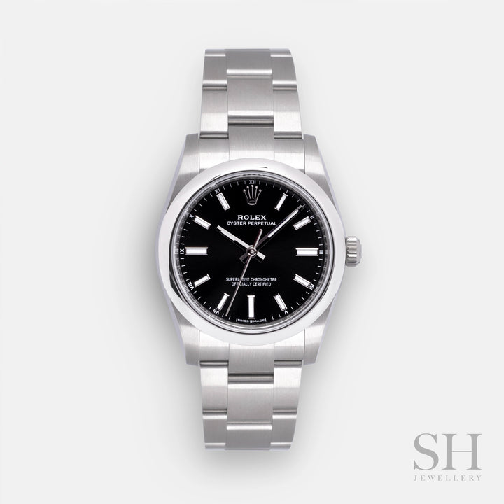 Rolex Oyster Perpetual34 34mm Steel Black Dial Stick Markers 2023 Ref m124200-0002 (#397)