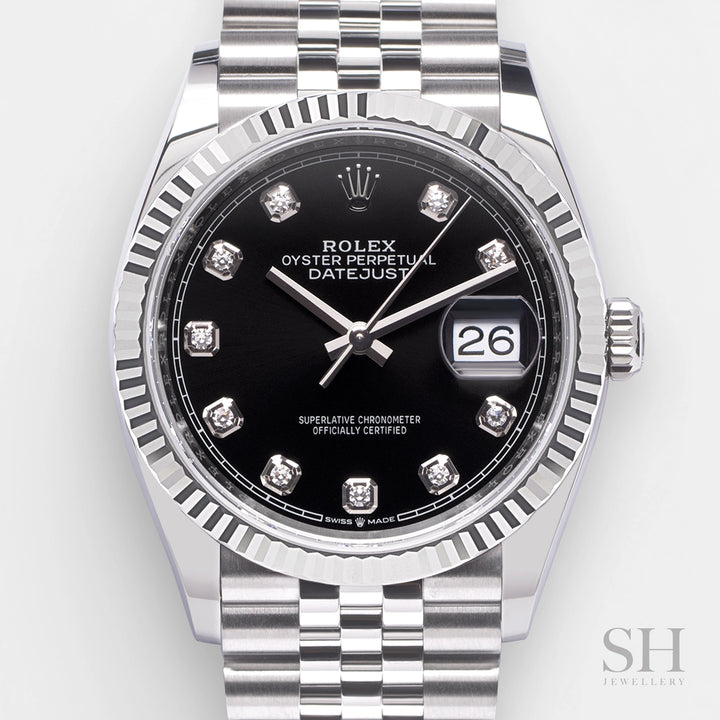 Rolex Datejust36 36mm Steel/WG Black Dial Diamond Markers 2023 Ref m126234-0027 (#422)