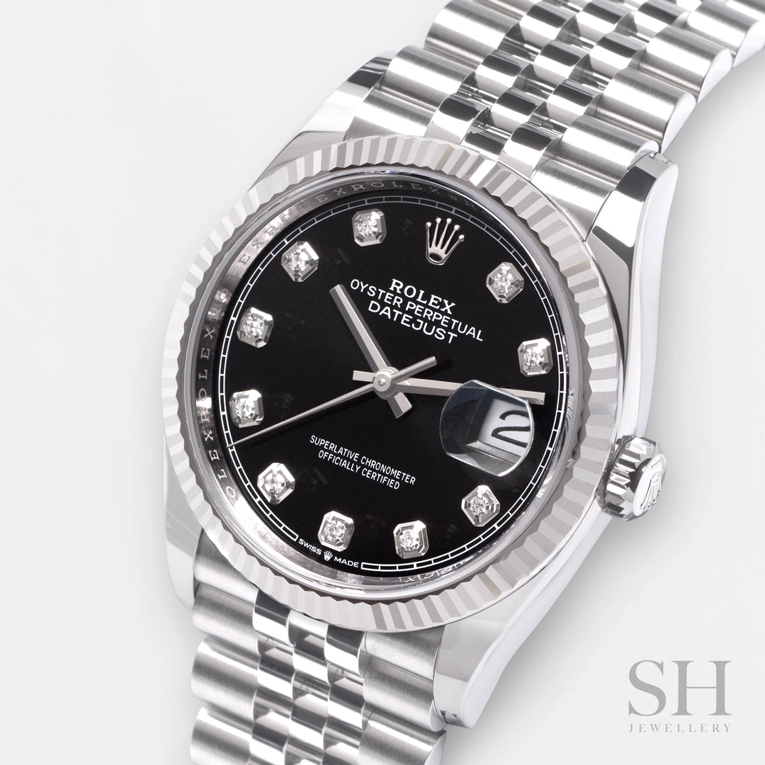 Rolex Datejust36 36mm Steel/WG Black Dial Diamond Markers 2023 Ref m126234-0027 (#422)