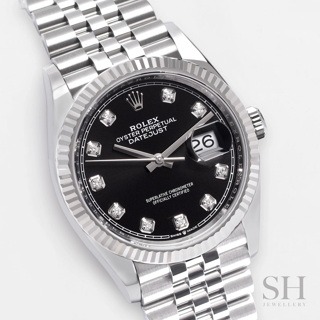 Rolex Datejust36 36mm Steel/WG Black Dial Diamond Markers 2023 Ref m126234-0027 (#422)