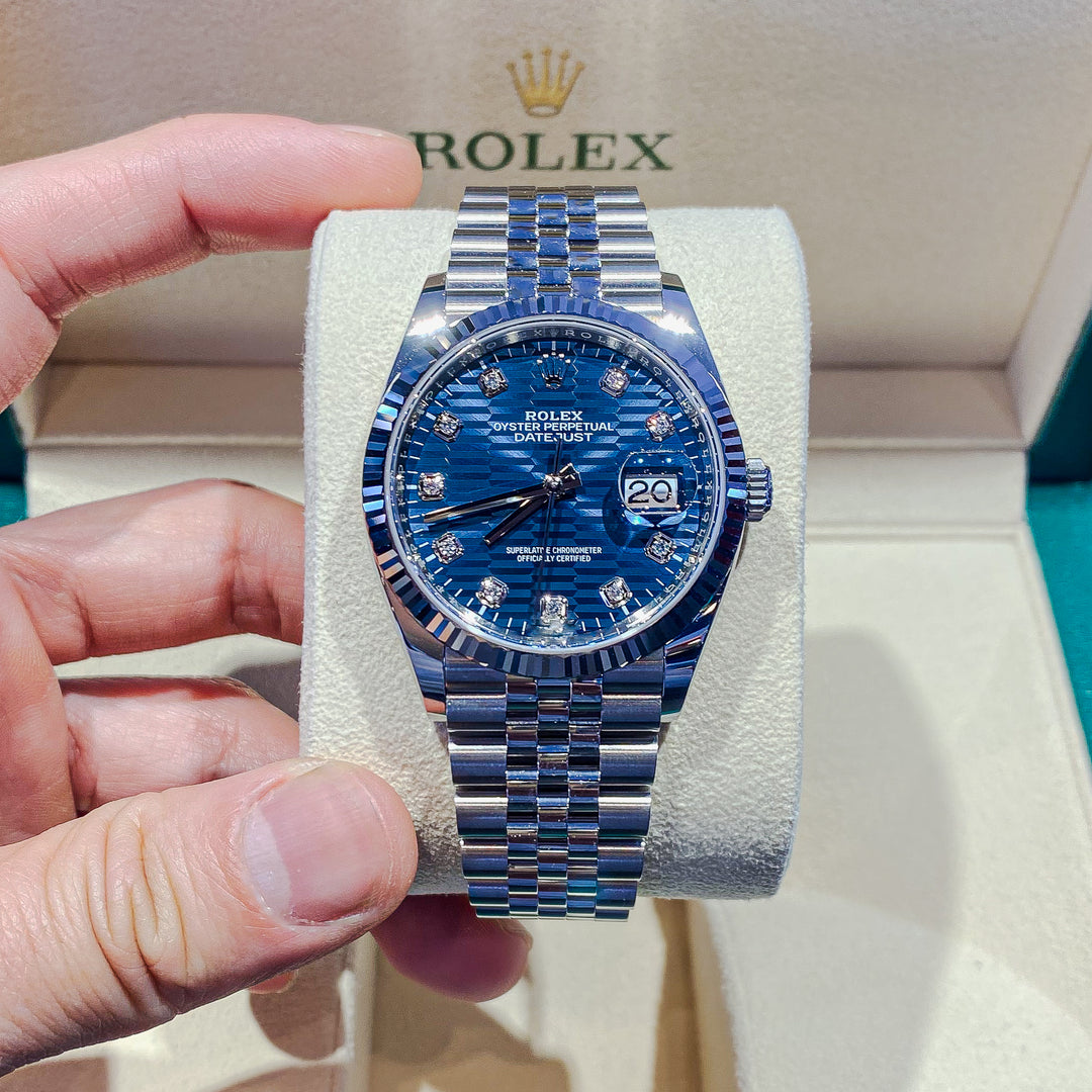 Rolex Datejust36 36mm Steel/WG Blue Motif Dial Diamond Markers 2023 Ref m126234-0057 (#445)