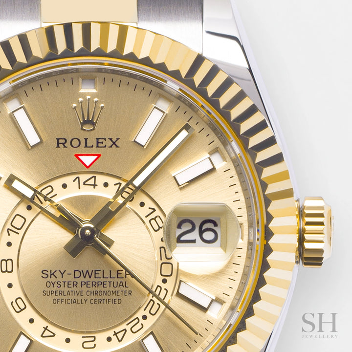 Rolex Sky-Dweller 42mm Steel/YG Champagne Dial Stick Markers 2023 Ref m336933-0001 (#452)