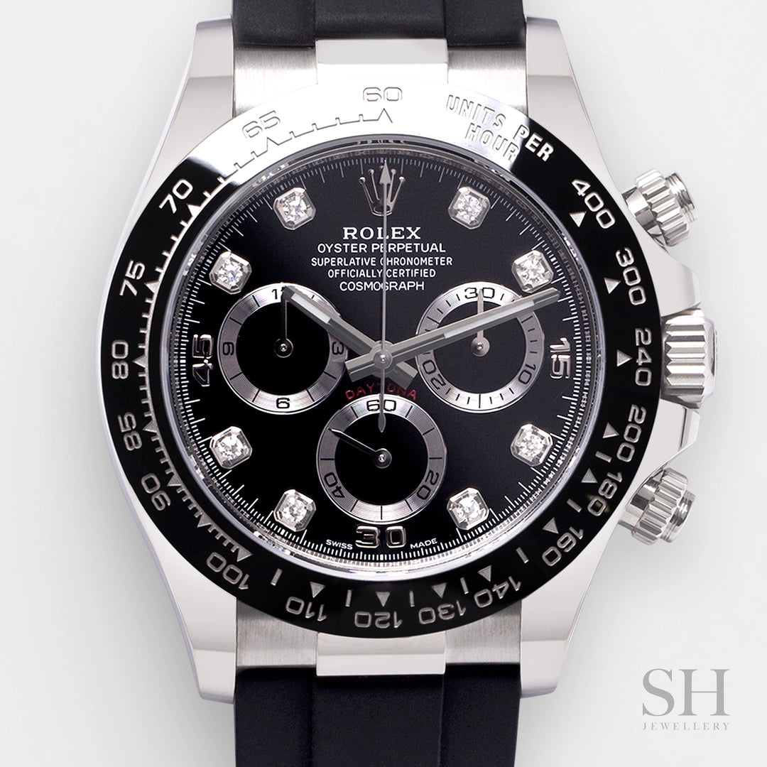 Rolex Cosmograph Daytona 40mm WG Black Dial Diamond Markers 2023 Ref 116519ln (#466)