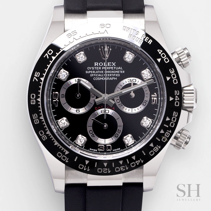 Rolex Cosmograph Daytona 40mm WG Black Dial Diamond Markers 2023 Ref 116519ln (#466)