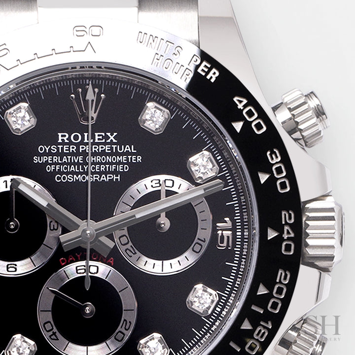 Rolex Cosmograph Daytona 40mm WG Black Dial Diamond Markers 2023 Ref 116519ln (#466)