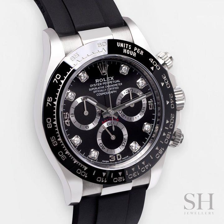 Rolex Cosmograph Daytona 40mm WG Black Dial Diamond Markers 2023 Ref 116519ln (#466)