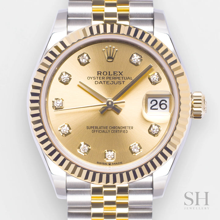 Rolex Datejust31 31mm Steel/YG Champagne Dial Diamond Markers 2023 Ref m278273-0026 (#470)