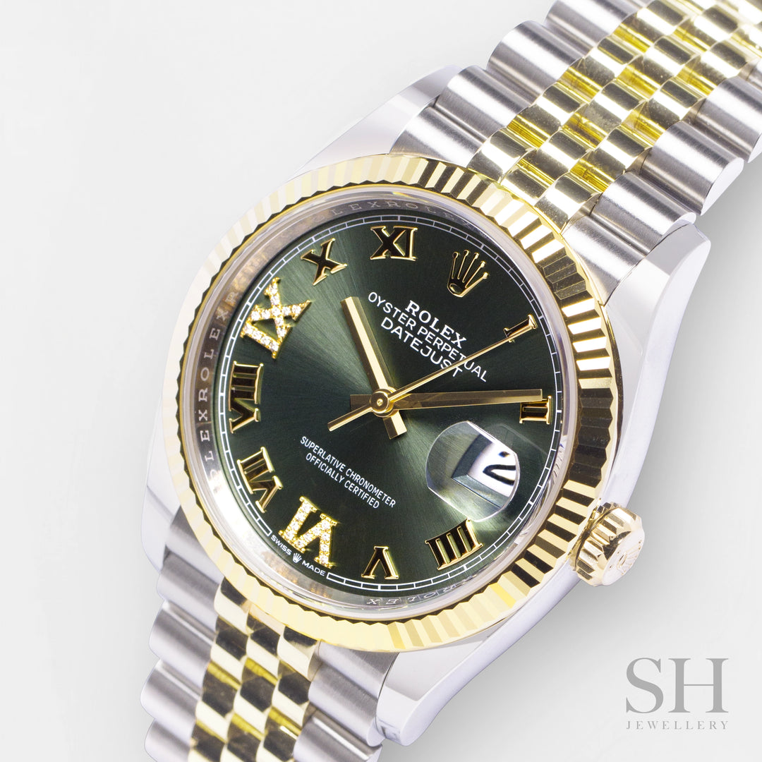 Rolex Datejust36 36mm Steel/YG Green Dial Numeral Markers 2023 Ref m126233-0025 (#499)