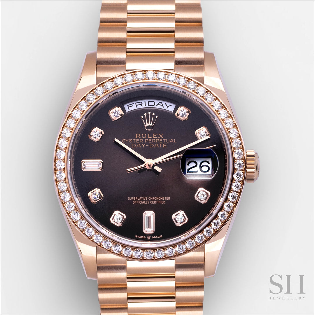 Rolex Day-Date36 36mm RG Brown Dial Diamond Markers 2023 Ref m128345rbr-0040 (#515)