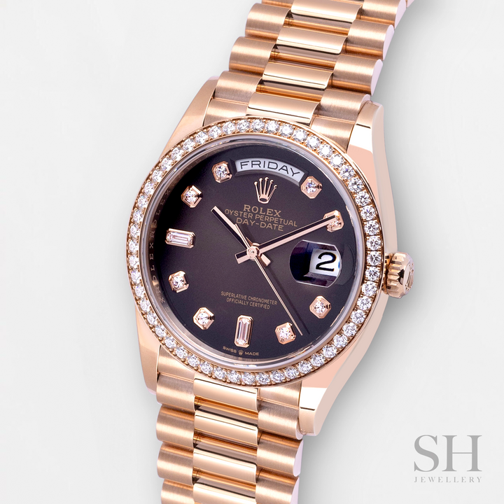 Rolex Day-Date36 36mm RG Brown Dial Diamond Markers 2023 Ref m128345rbr-0040 (#515)