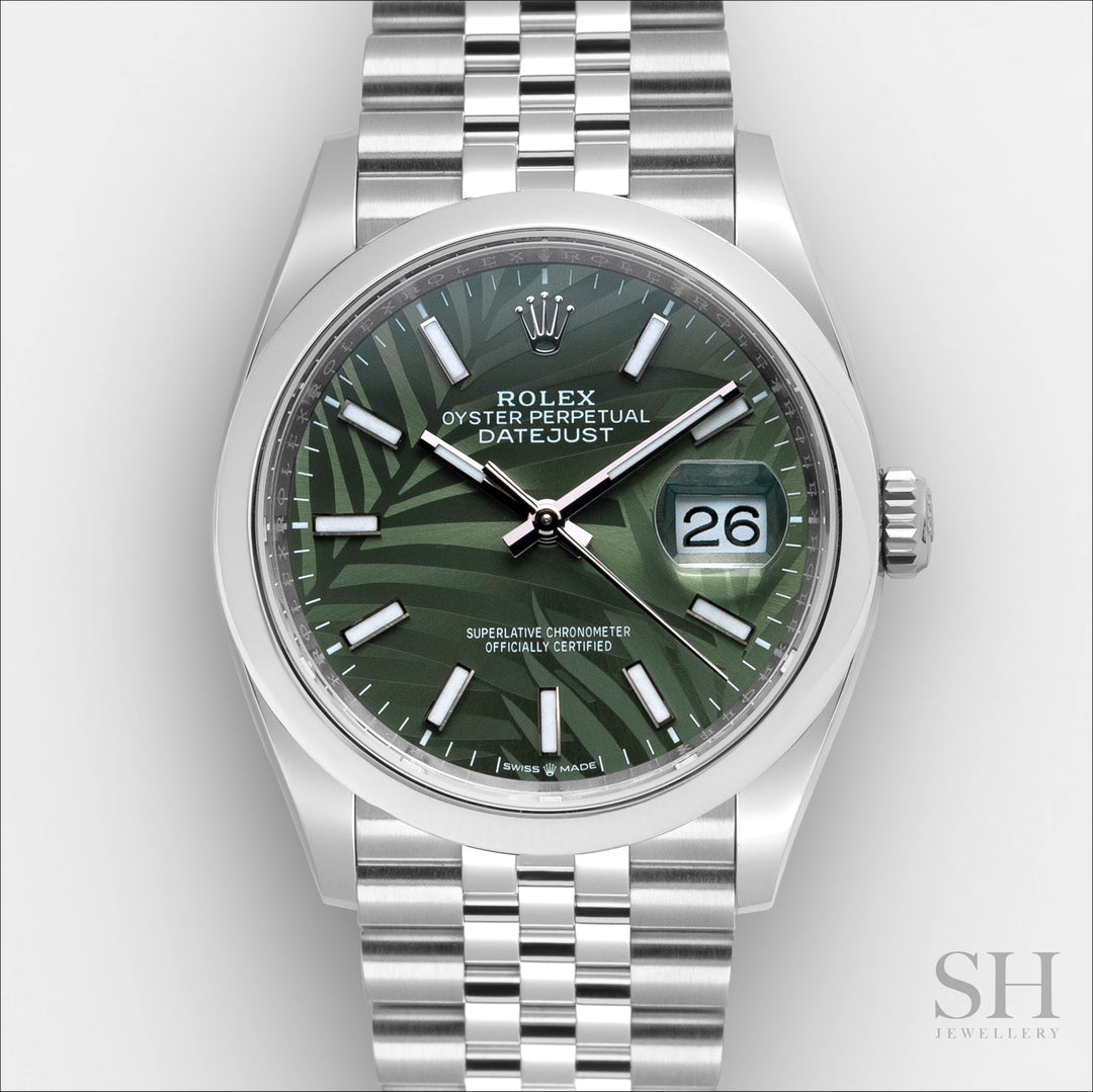 Rolex Datejust36 36mm Steel Green Motif Dial Stick Markers 2023 Ref m126200-0019 (#520)