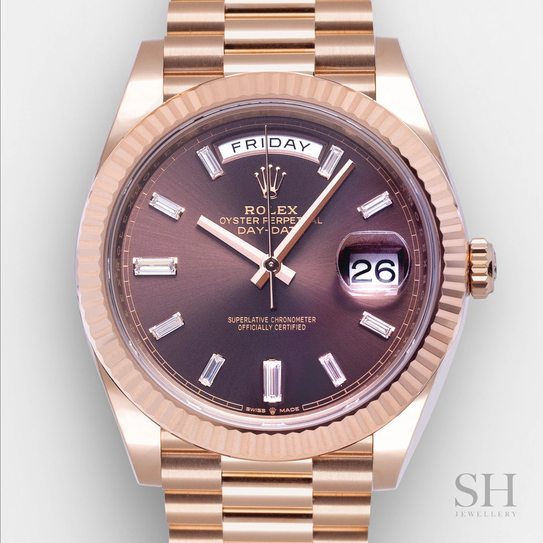 Rolex Day-Date40 40mm RG Chocolate Dial Diamond Markers 2024 Ref m228235-0003 (#585)