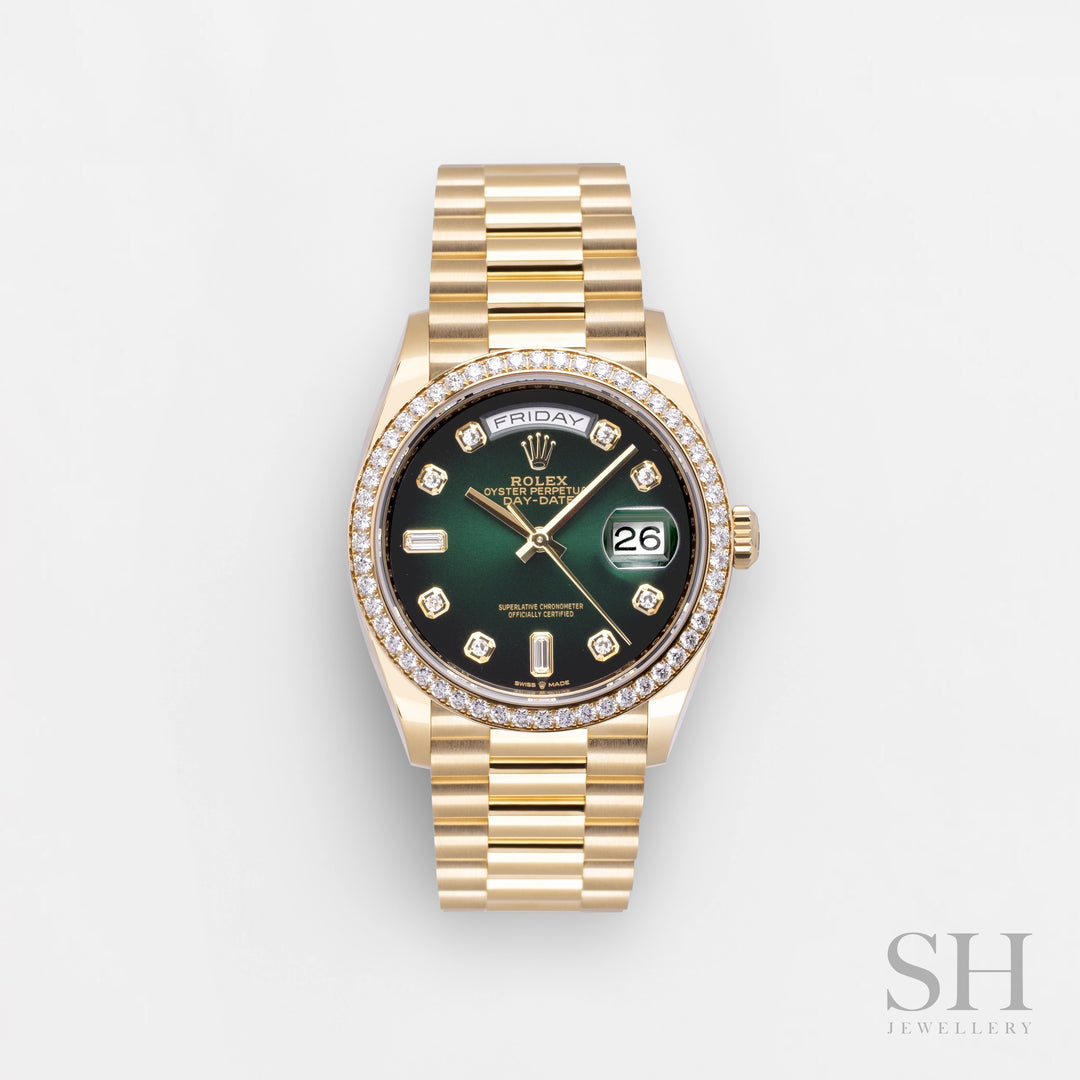 Rolex Day-Date36 36mm YG Green Ombré Dial Diamond Markers 2023 Ref m128348rbr-0035 (#612)