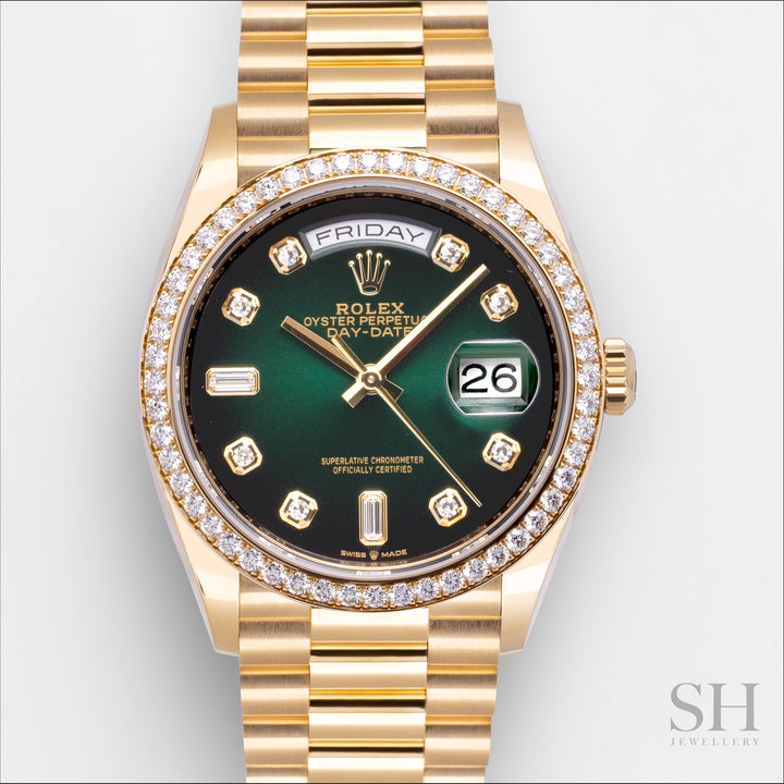 Rolex Day-Date36 36mm YG Green Ombré Dial Diamond Markers 2023 Ref m128348rbr-0035 (#612)