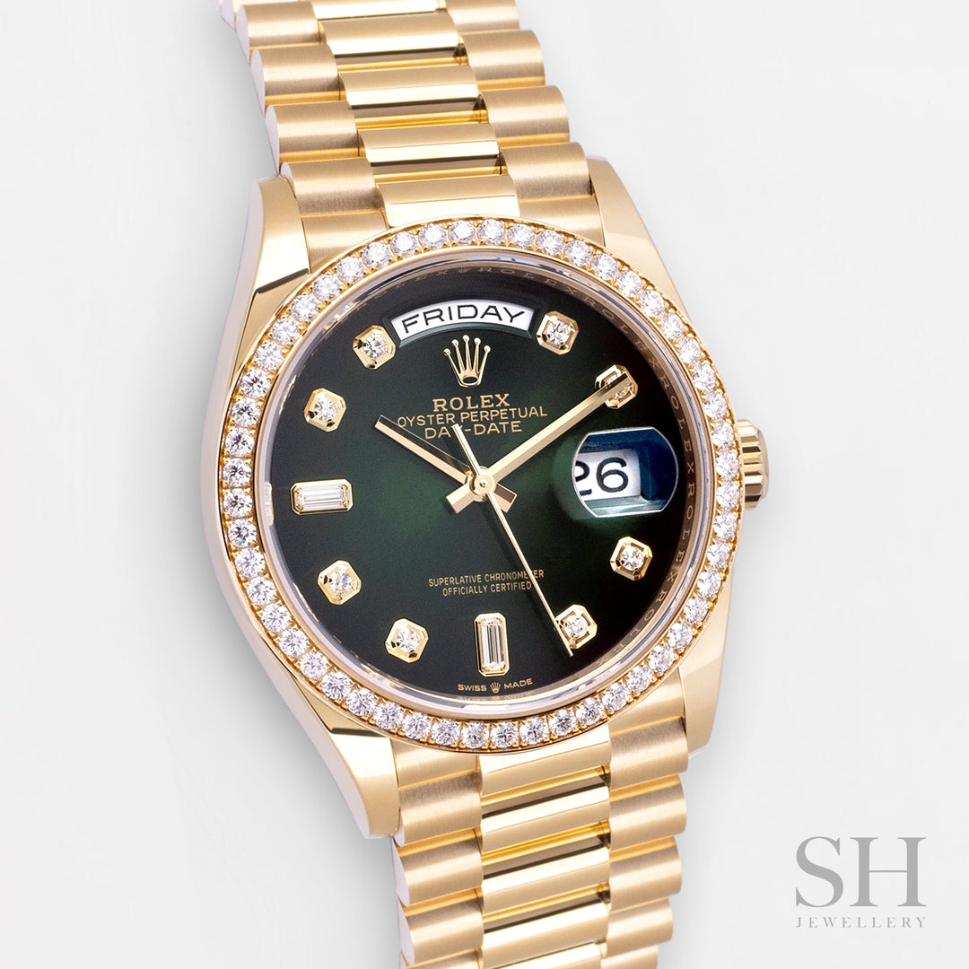 Rolex Day-Date36 36mm YG Green Ombré Dial Diamond Markers 2023 Ref m128348rbr-0035 (#612)