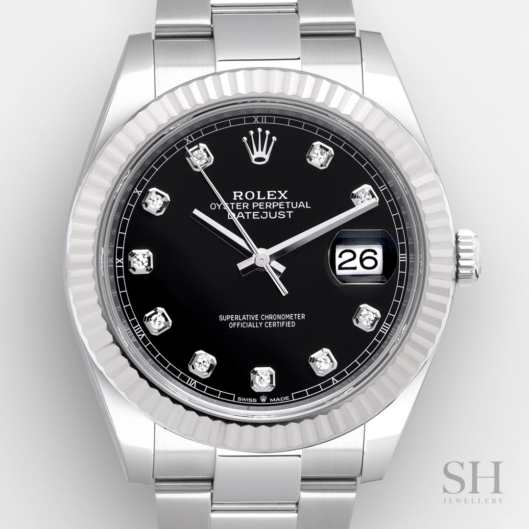 Rolex Datejust41 41mm Steel/WG Black Dial Diamond Markers 2023 Ref m126334-0011 (#634)