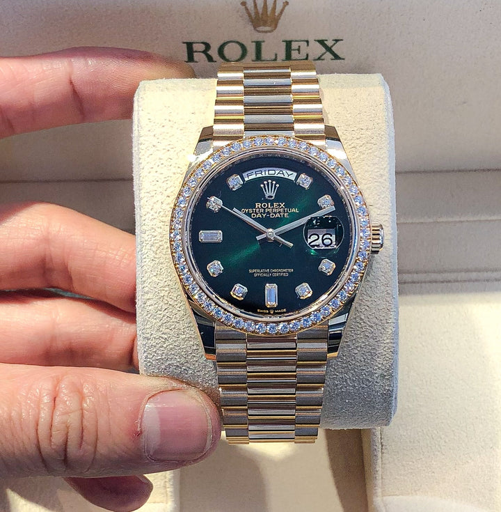 Rolex Day-Date36 36mm YG Green Ombré Dial Diamond Markers 2023 Ref m128348rbr-0035 (#612)