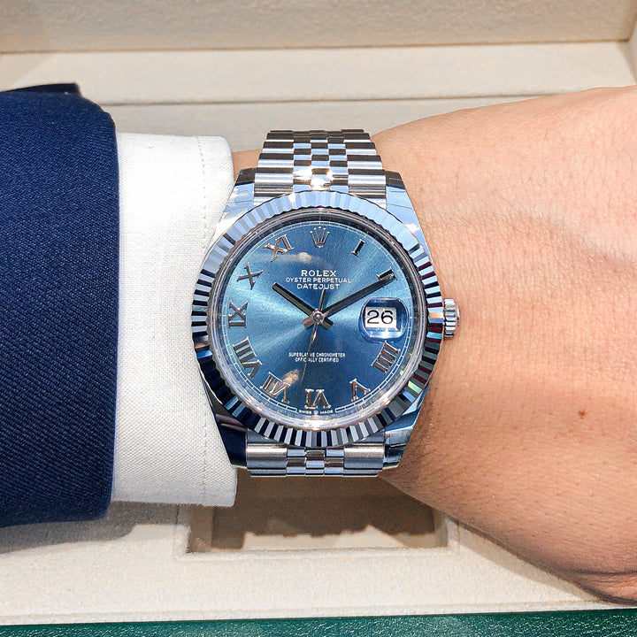 Rolex Datejust41 41mm Steel/WG Azzurro Blue Dial Numeral Markers 2024 Ref m126334-0026 (#789)