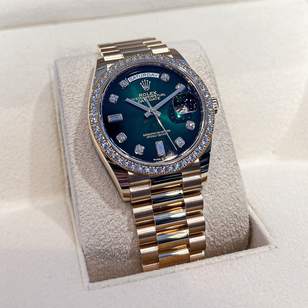 Rolex Day-Date36 36mm YG Green Ombré Dial Diamond Markers 2023 Ref m128348rbr-0035 (#612)