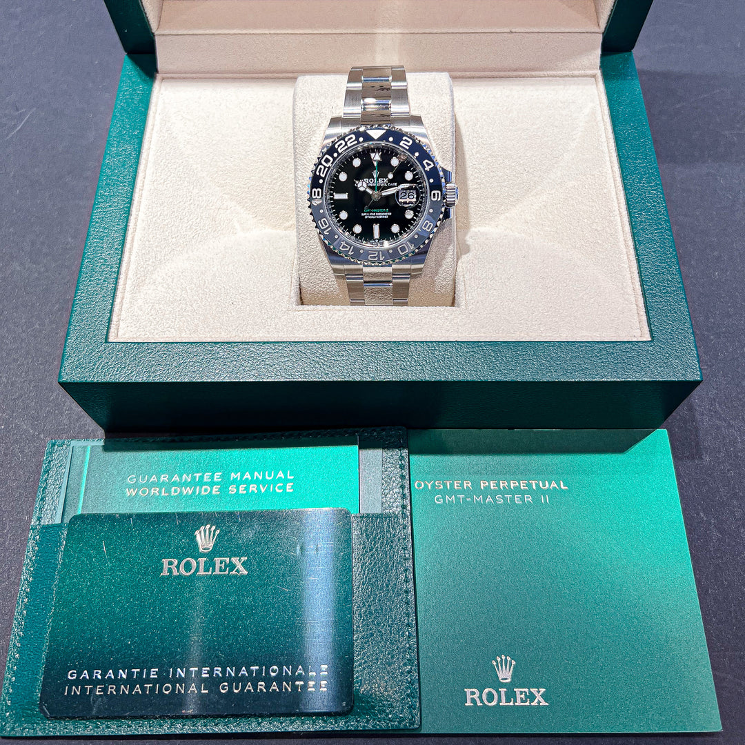 Rolex GMT-Master II 40mm 'Bruce Wayne' Steel Black Dial Button Markers 2024 Ref m126710grnr-0004 (#707)