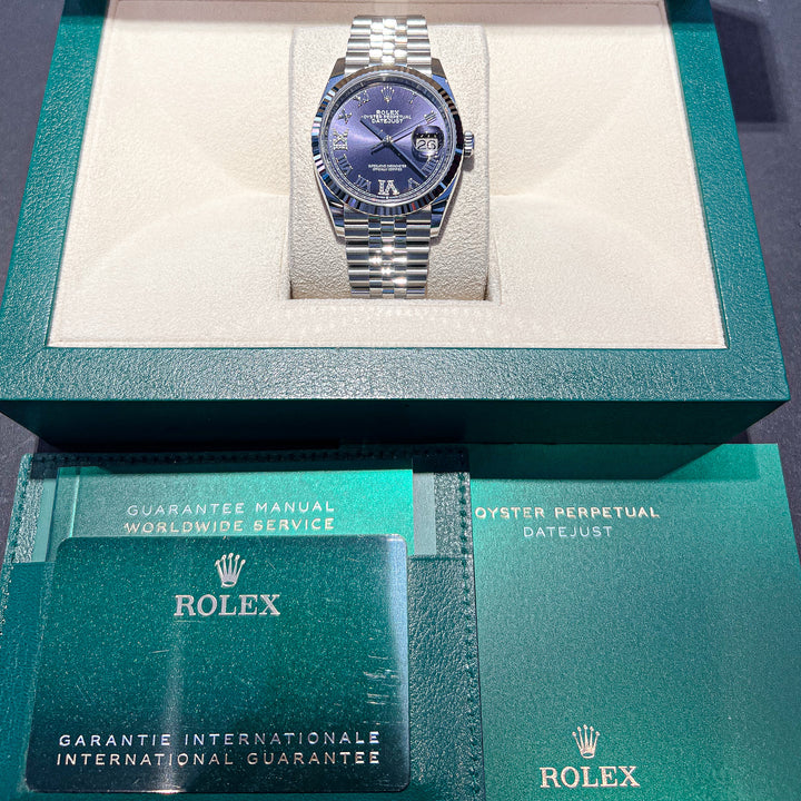 Rolex Datejust36 36mm Steel/WG Purple Dial Numeral Markers 2024 Ref m126234-0021 (#727)