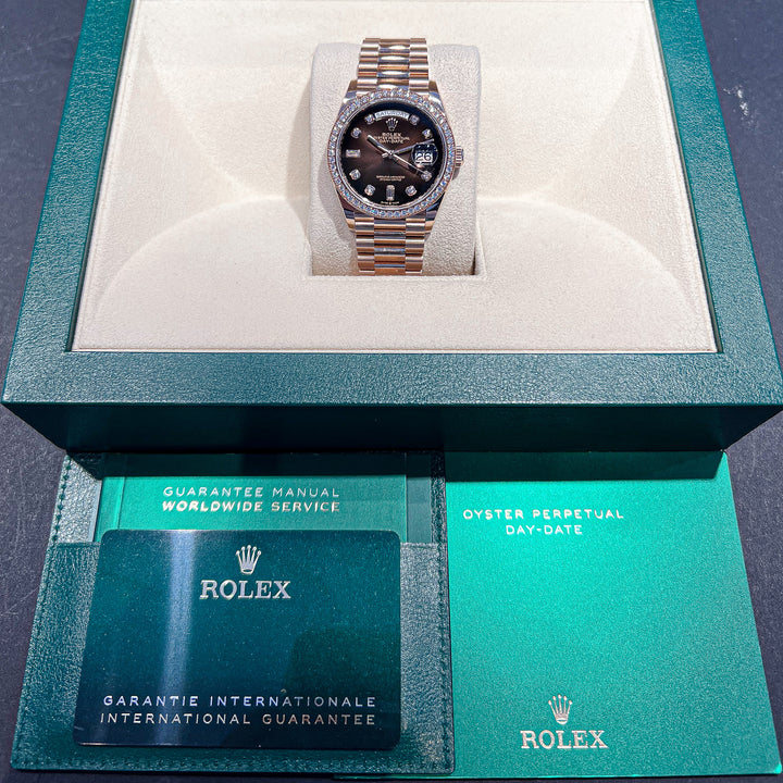 Rolex Day-Date36 36mm RG Brown Dial Diamond Markers 2023 Ref m128345rbr-0040 (#515)