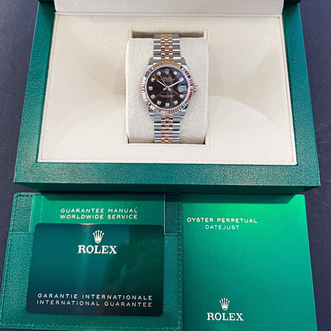 Rolex Datejust31 31mm Steel/RG Chocolate Dial Diamond Markers 2024 Ref m278271-0028 (#740)