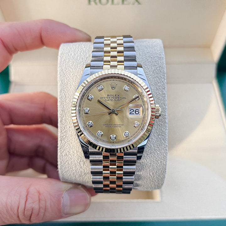 Rolex Datejust36 36mm Steel/YG Champagne Dial Diamond Markers 2024 Ref m126233-0017 (#755)