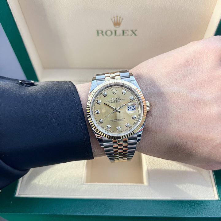 Rolex Datejust36 36mm Steel/YG Champagne Dial Diamond Markers 2024 Ref m126233-0017 (#755)