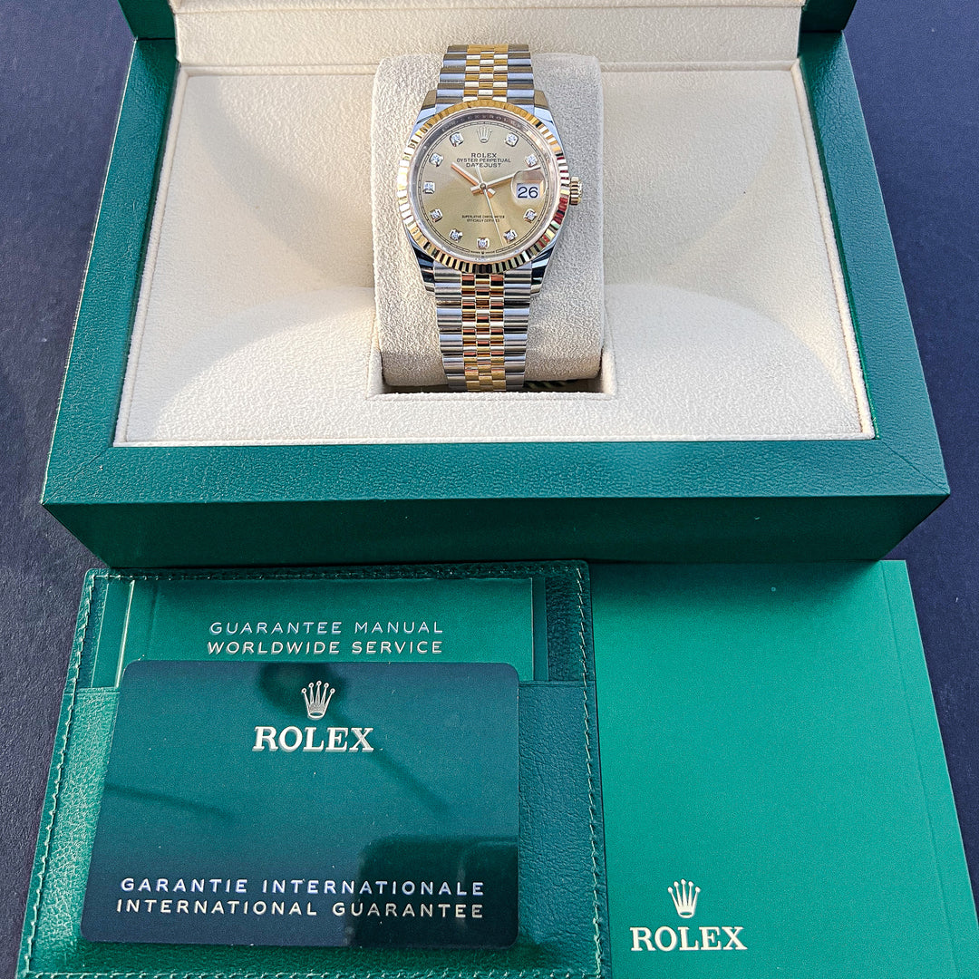 Rolex Datejust36 36mm Steel/YG Champagne Dial Diamond Markers 2024 Ref m126233-0017 (#755)