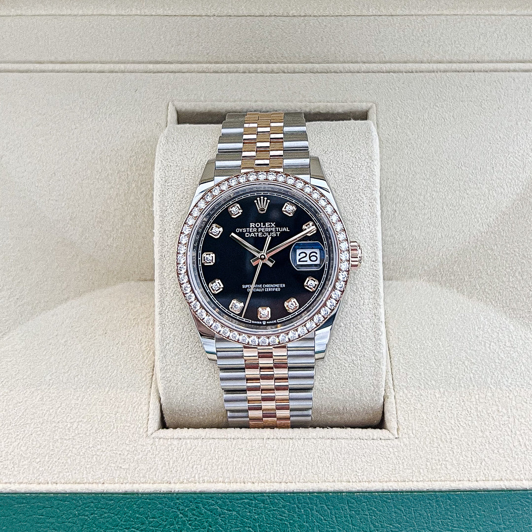 Rolex Datejust36 36mm Steel/RG Black Dial Diamond Markers 2023 Ref m126281rbr-0007 (#501)