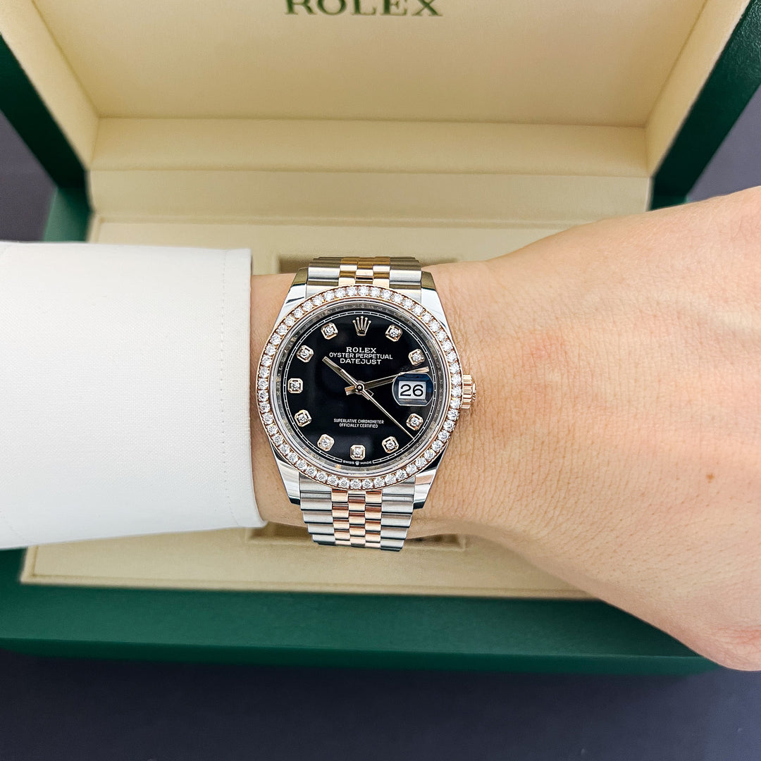 Rolex Datejust36 36mm Steel/RG Black Dial Diamond Markers 2023 Ref m126281rbr-0007 (#501)