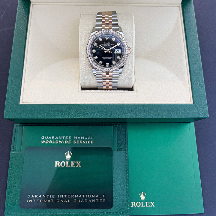 Rolex Datejust36 36mm Steel/RG Black Dial Diamond Markers 2023 Ref m126281rbr-0007 (#501)