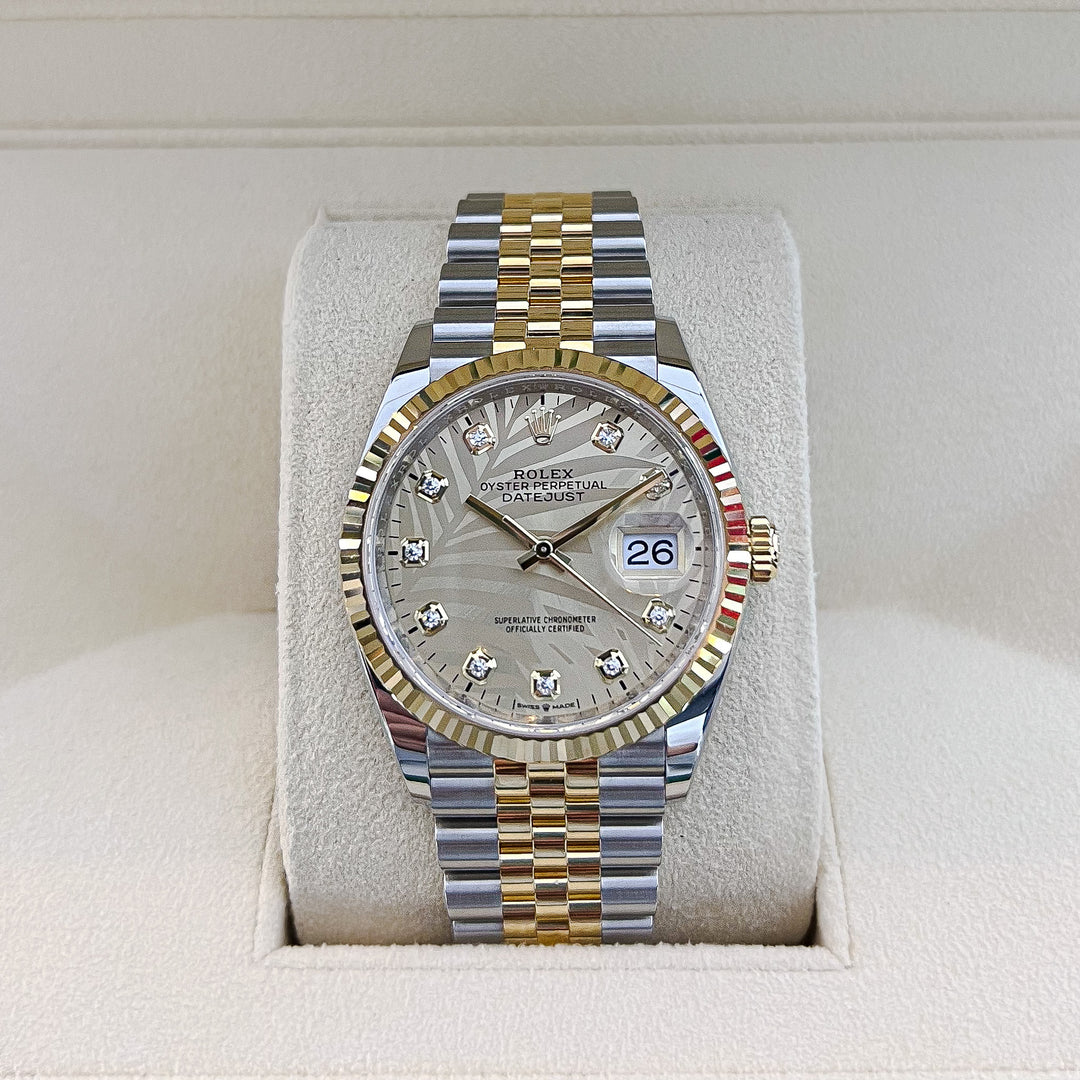 Rolex Datejust36 36mm Steel/YG Champagne Motif Dial Diamond Markers 2023 Ref m126233-0043 (#345)