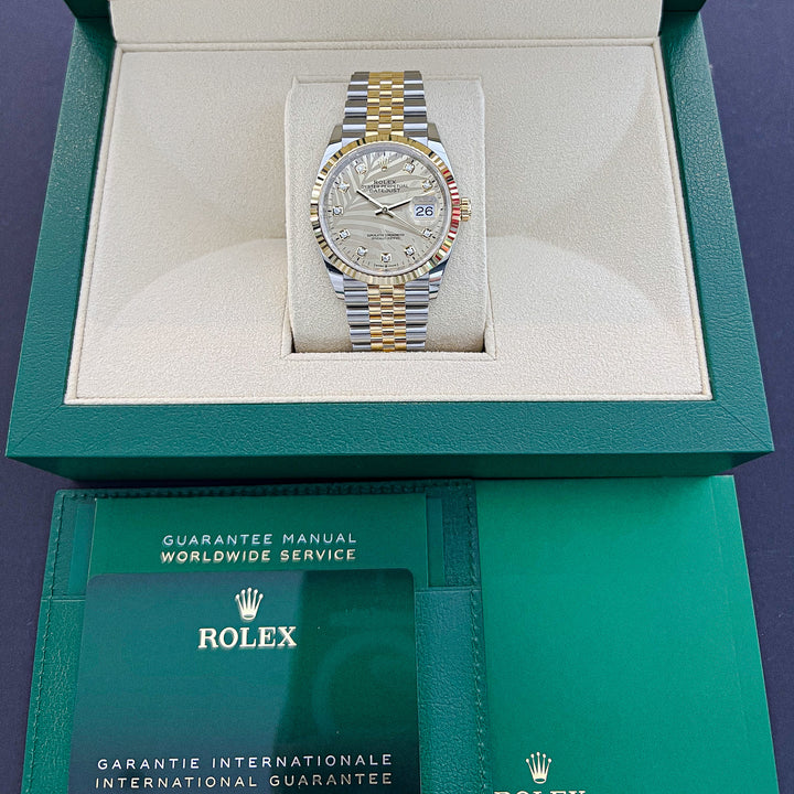 Rolex Datejust36 36mm Steel/YG Champagne Motif Dial Diamond Markers 2023 Ref m126233-0043 (#345)