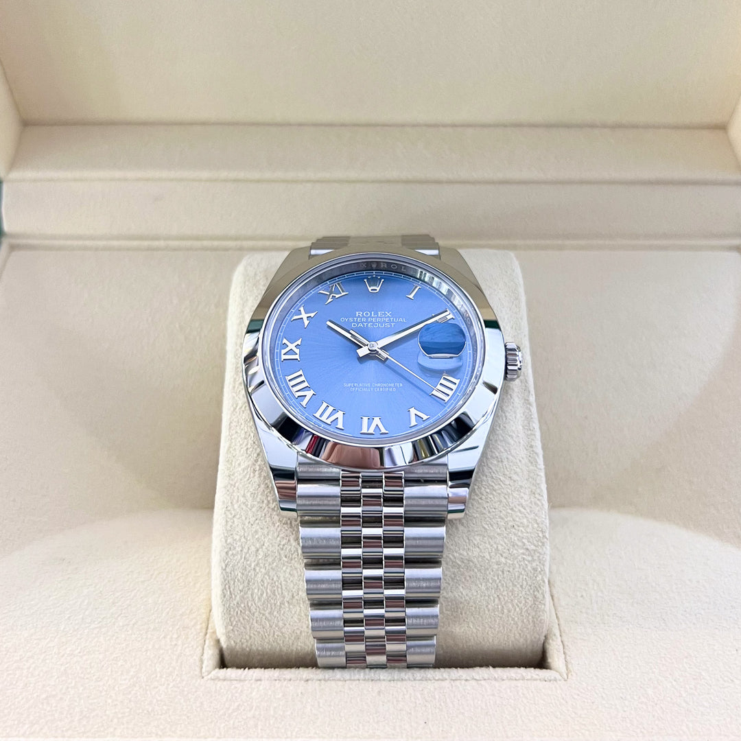 Rolex Datejust41 41mm Steel Azzurro Blue Dial Numeral Markers 2024 Ref m126300-0018 (#800)