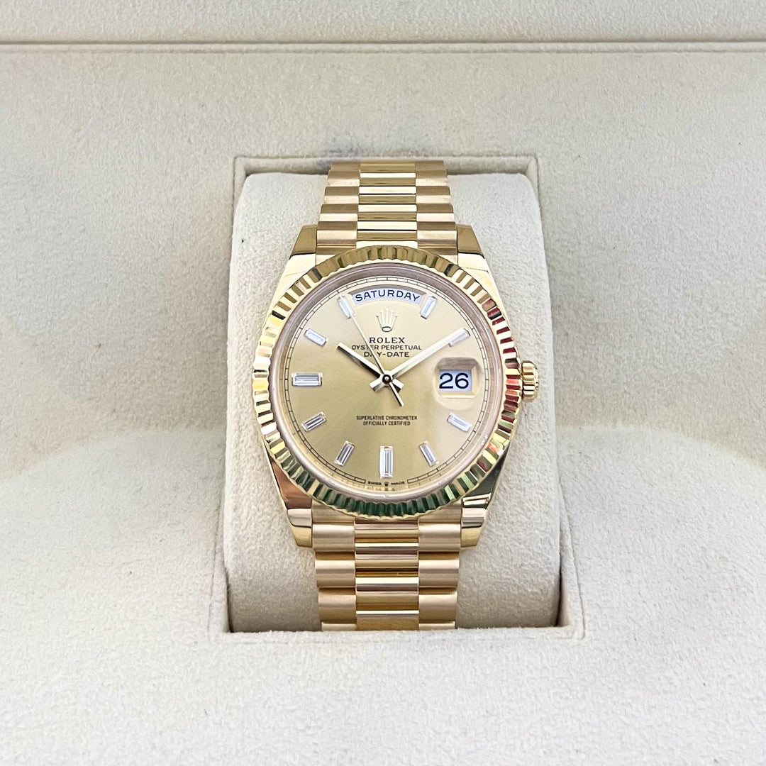 Rolex Day-Date40 40mm YG Champagne Dial Diamond Markers 2023 Ref m228238-0005 (#644)