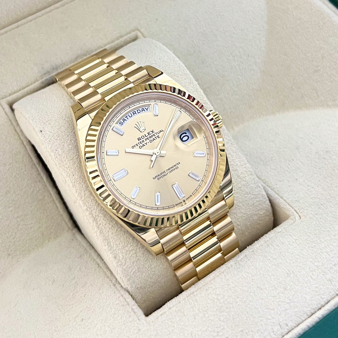 Rolex Day-Date40 40mm YG Champagne Dial Diamond Markers 2023 Ref m228238-0005 (#644)