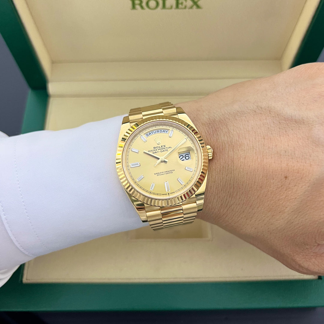 Rolex Day-Date40 40mm YG Champagne Dial Diamond Markers 2023 Ref m228238-0005 (#644)