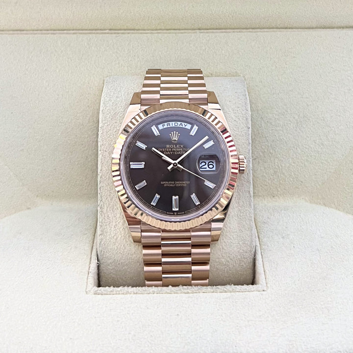 Rolex Day-Date40 40mm RG Chocolate Dial Diamond Markers 2024 Ref m228235-0003 (#585)