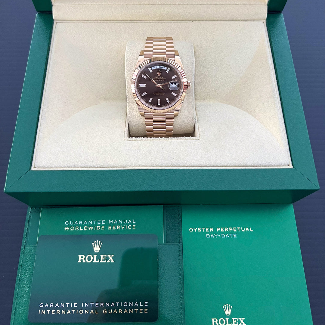 Rolex Day-Date40 40mm RG Chocolate Dial Diamond Markers 2024 Ref m228235-0003 (#585)