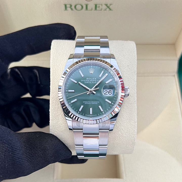 Rolex Datejust36 36mm Steel/WG Green Dial Stick Markers 2025 Ref m126234-0052 (#856)